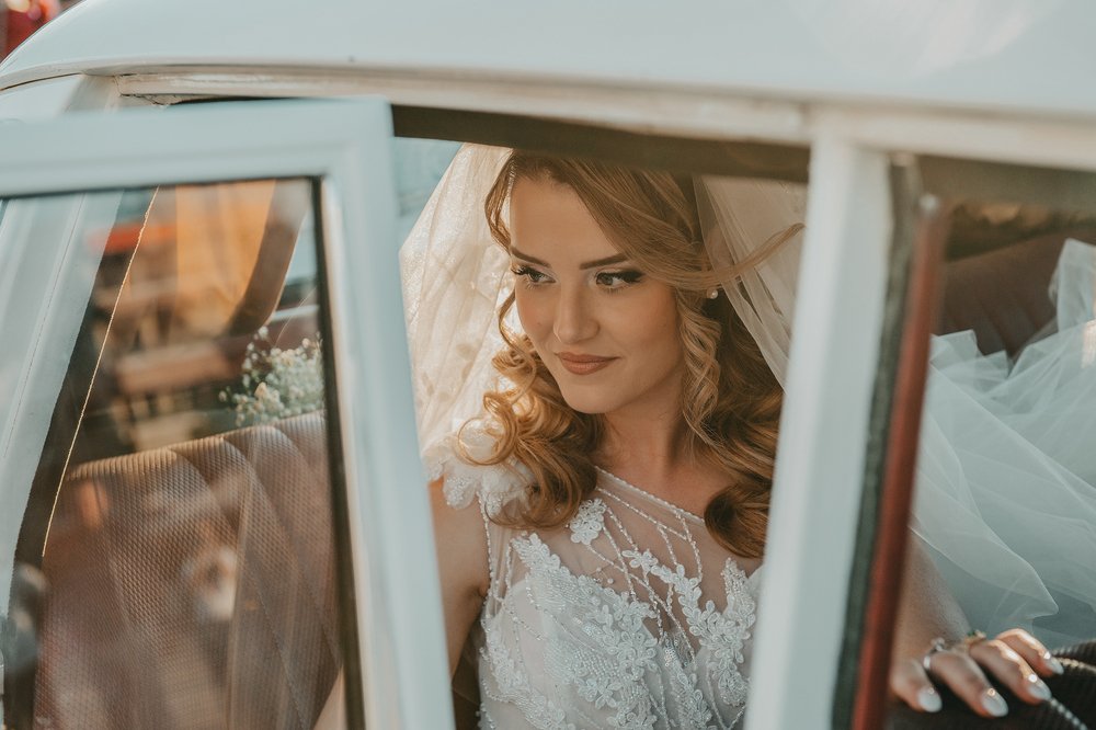 A beuatiful bride arriving at the wedding ceremony in Volos