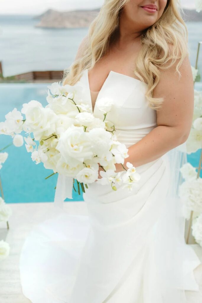 White Chic Bridal bouquet in Crete by Oniranthi Florals At Elounda Villa