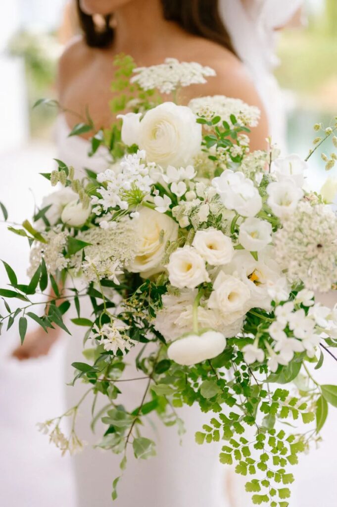 Elegant wedding cascading bouquet in Crete Destination Wedding. Created by Oniranthi Florals Crete