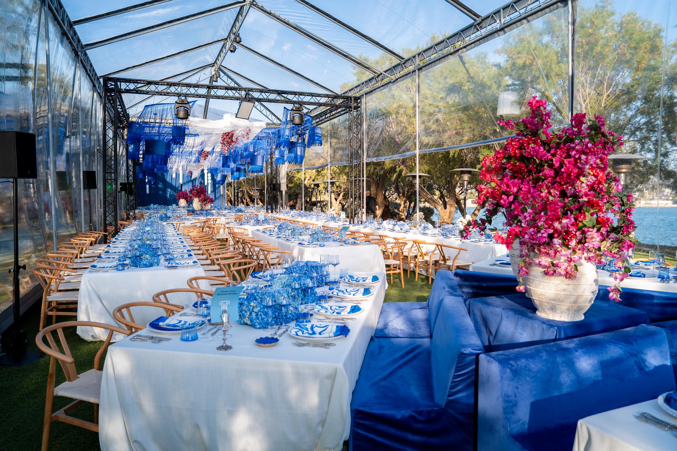 Beautiful Summer Wedding Reception with at Ble Azure on the Athens Riviera