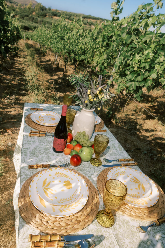 Scalarea Wine Estate Crete -table set amongst vineyard