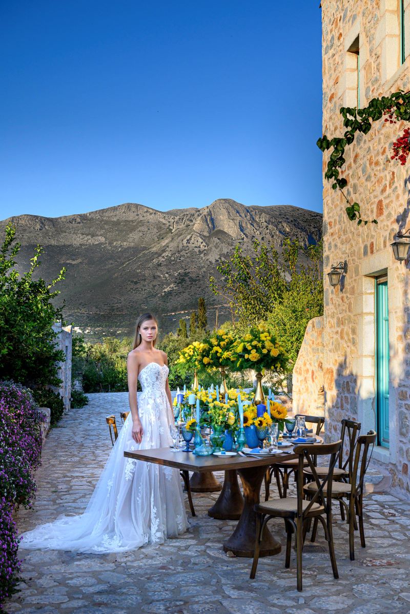 Bride at Wedding Reception at Arapakis Castle Mani