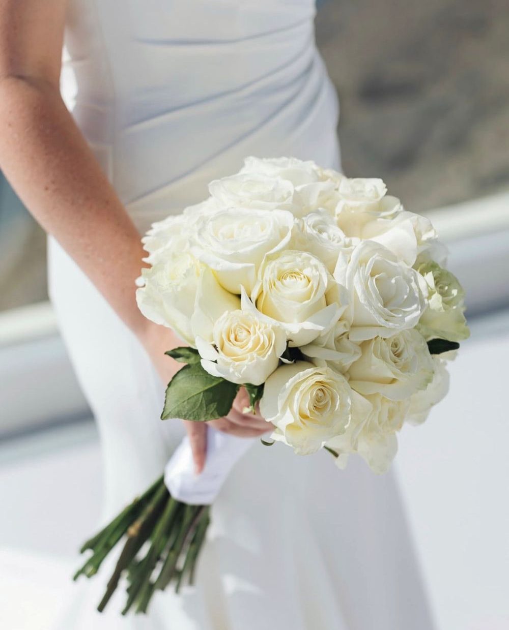 Flowery santorini wedding bouquet