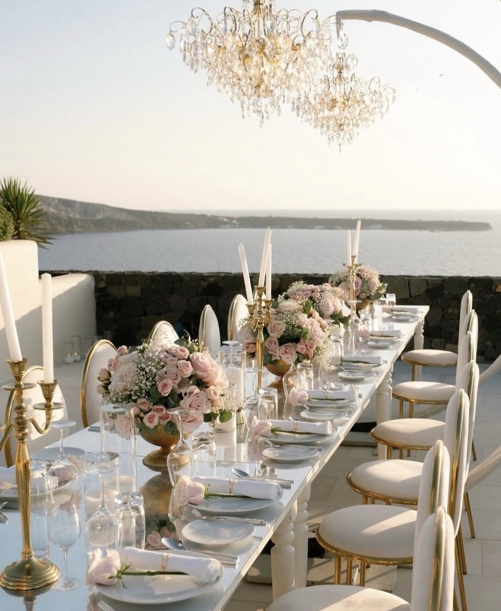 Flowery Santorini wedding inspiration